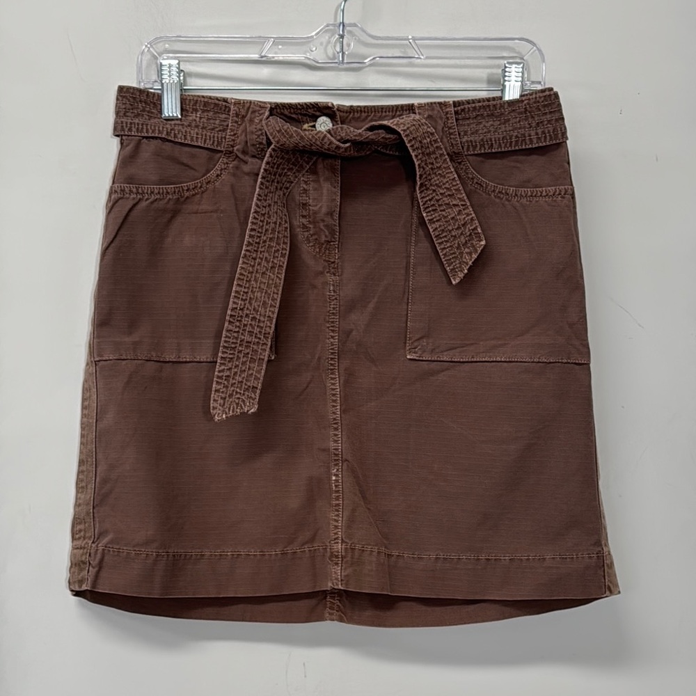 J. Crew Brown Cargo Skirt Tie Front Above Knee Size 4 Cotton Denim Like Boho
